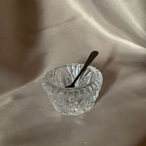 Mini Glass Salt Dish w/ Mini Sterling Silver Spoon